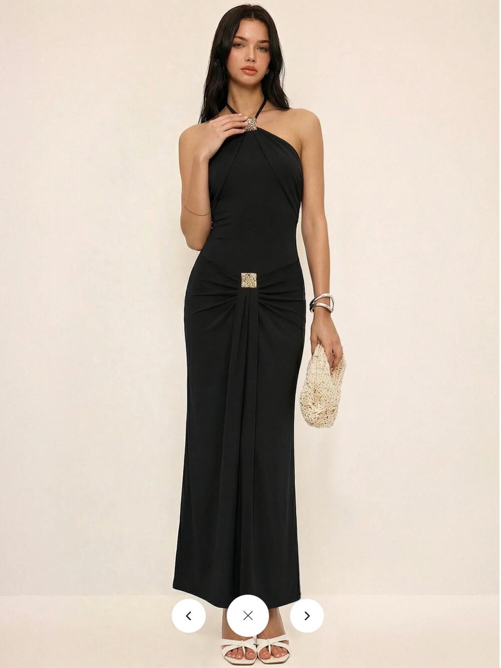 NWT Commense Halter Ruched Embellished Maxi Dress Sz M